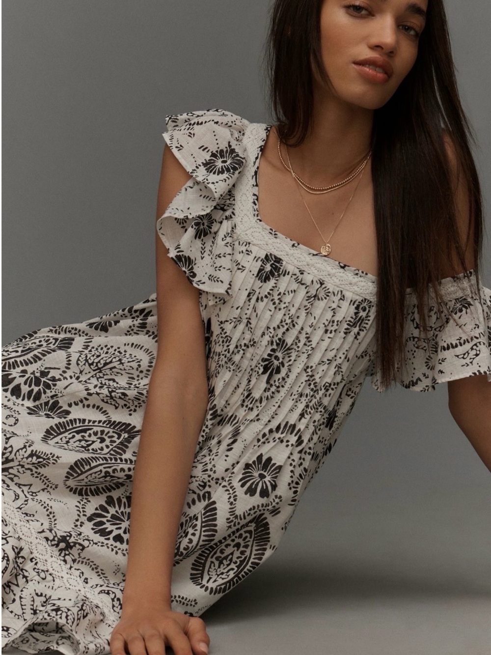 Anthropologie Black & White Floral Mini Dress Sz XS RUNS LARGE SO ADORABLE!